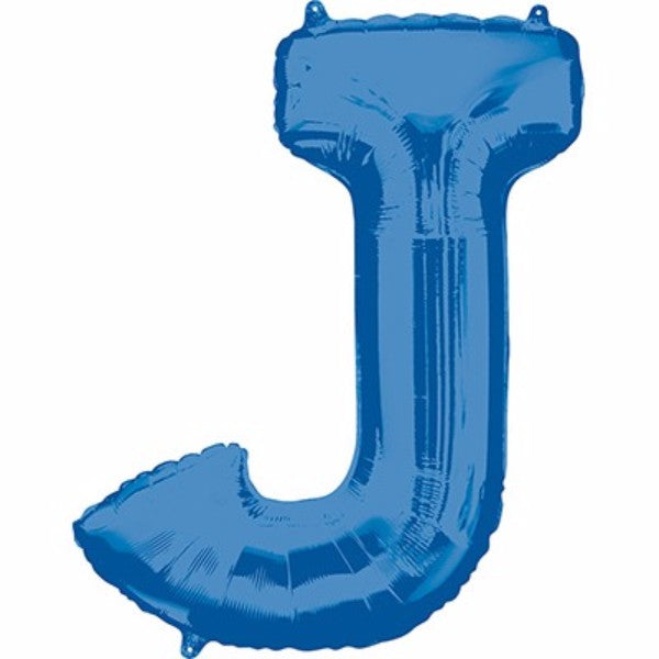 Vibrant 86cm blue Letter J helium balloon, ideal for parties and events, self-sealing for easy inflation options.