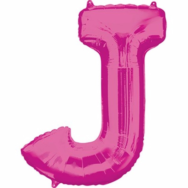 Large pink letter J balloon, 86cm, perfect for celebrations, self-sealing, helium or air filled, ideal for parties.