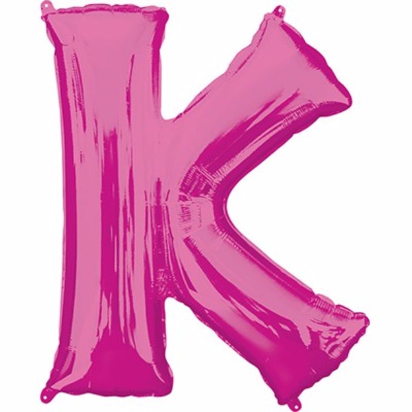 Pink Letter K balloon, 86cm, self-sealing, perfect for celebrations and decor, suitable for helium or air filling.
