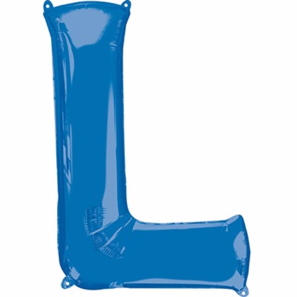 Vibrant blue Letter L balloon, 86cm, self-sealing, helium saver, perfect for celebrations and decorations.