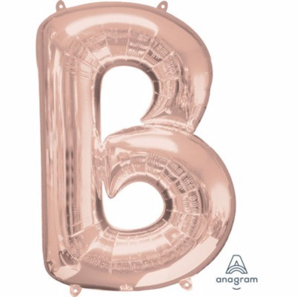 Rose gold Letter B balloon, 86cm, self-sealing, ideal for parties, weddings, and special events with long-lasting float.