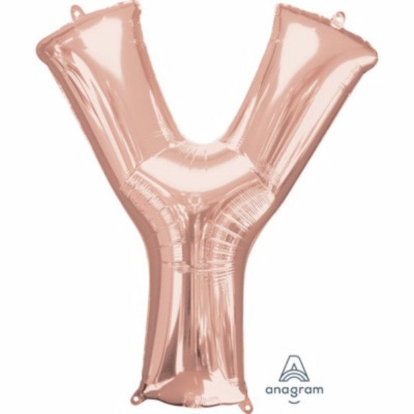 Rose gold Letter Y balloon, 81cm, helium saver, perfect for celebrations, elegant and versatile for any décor.
