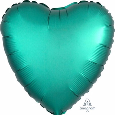 45cm heart-shaped jade satin foil balloon, perfect for weddings and celebrations, self-sealing and helium-filled.