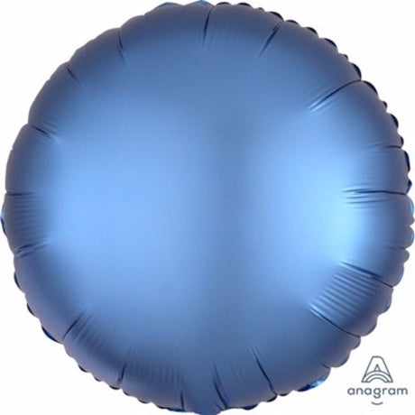 45cm round azure blue satin luxe foil balloon, perfect for elegant celebrations and events, self-sealing for convenience.