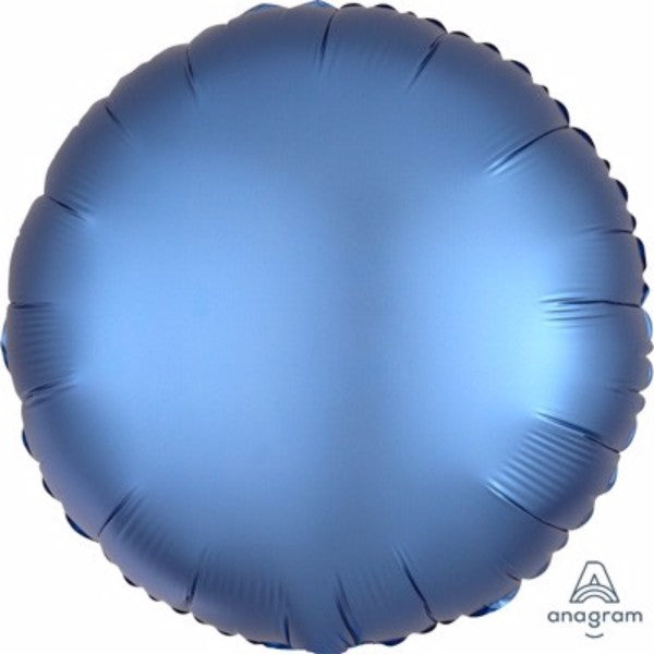 45cm round azure blue satin luxe foil balloon, perfect for elegant celebrations and events, self-sealing for convenience.