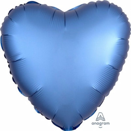 45cm heart-shaped azure blue satin luxe foil balloon, self-sealing for helium, perfect for elegant celebrations.