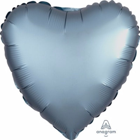 45cm steel blue satin heart foil balloon, perfect for weddings and celebrations, self-sealing for easy helium inflation.