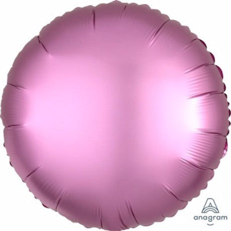 45cm round flamingo pink satin foil balloon, ideal for stylish celebrations and tropical-themed events.