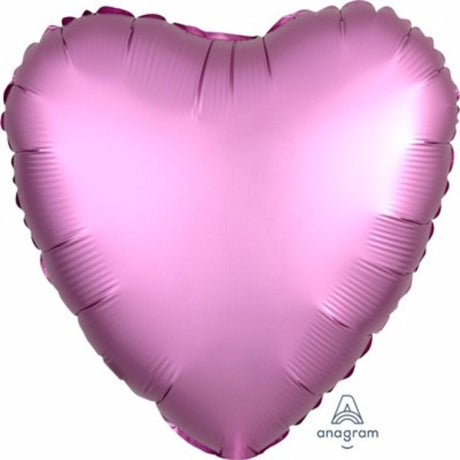 45cm Heart Flamingo Pink Satin Luxe Foil Balloon with vibrant colors, ideal for parties and celebrations.