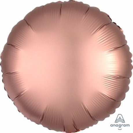 45cm round rose copper satin luxe foil balloon, self-sealing and ideal for elegant party décor.