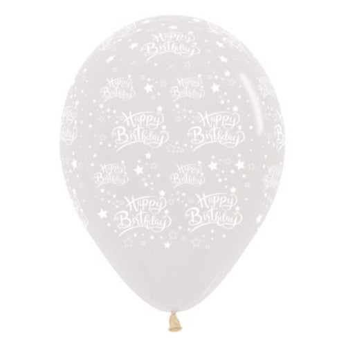 30cm crystal clear jewel balloons with star designs, perfect for elegant birthday party decorations. Pack of 25.