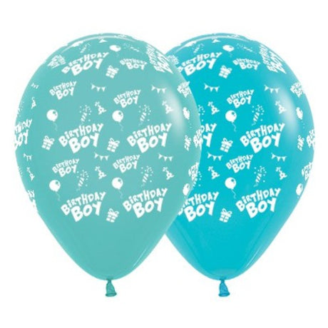 30cm pack of 25 aquamarine and Caribbean blue balloons for vibrant birthday celebrations.