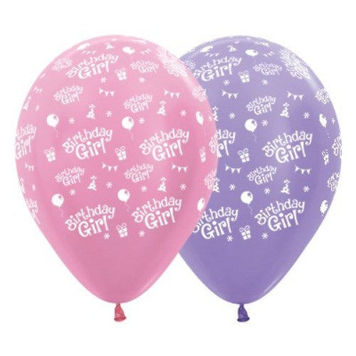30cm Birthday Girl Pink & Lilac Satin Pearl - Pack of 6