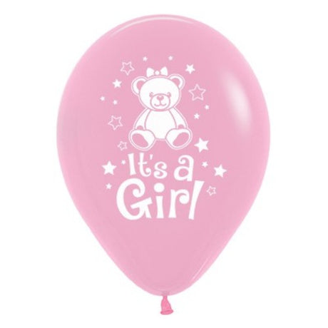 Pack of 25 bubblegum pink latex balloons for baby showers and celebrations, perfect for adding joy and elegance to any event.