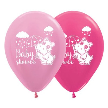 Pack of 25 vibrant pink and fuchsia metallic balloons for baby showers and gender reveal parties, made from durable latex.