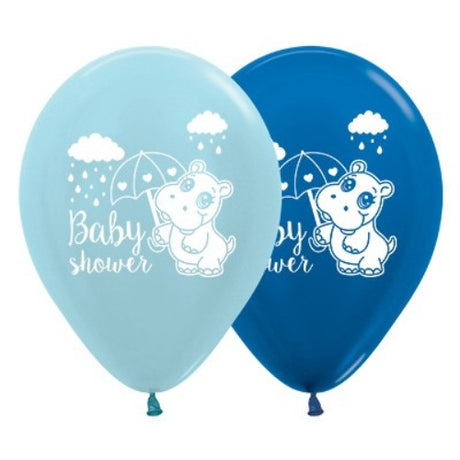 Pack of 25 30cm metallic blue baby shower balloons, perfect for delightful decorations and celebrations.