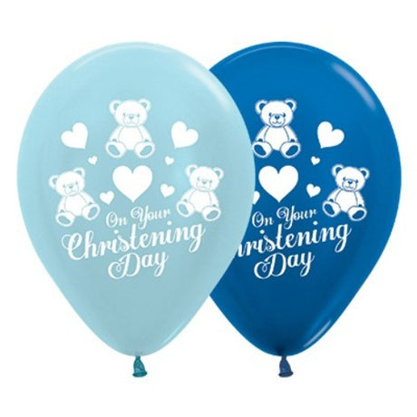 30cm blue and dark blue metallic balloons for christenings, baptisms, and celebrations, pack of 25, durable and elegant.
