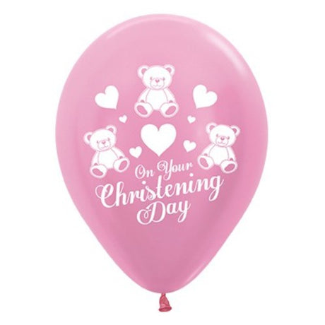 Pack of 25 pink satin pearl balloons, 30cm, perfect for christenings and baby showers, adding elegance to your celebration.
