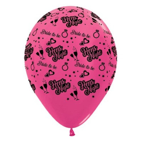 30cm fuchsia metallic balloons, pack of 6, for hen night celebrations, adding vibrant decor and elegance to bridal parties.