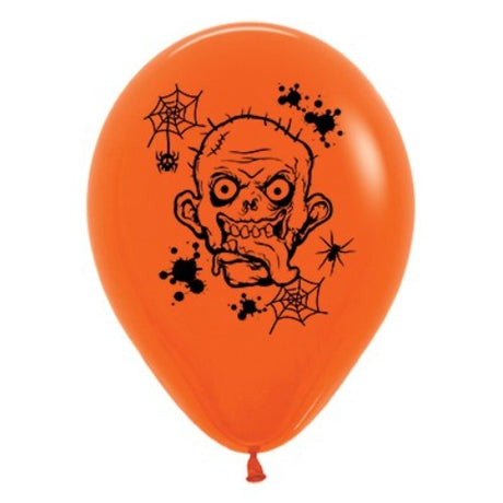 30cm orange zombie horror balloons in a pack of 6, perfect for spooky Halloween parties and horror-themed events.