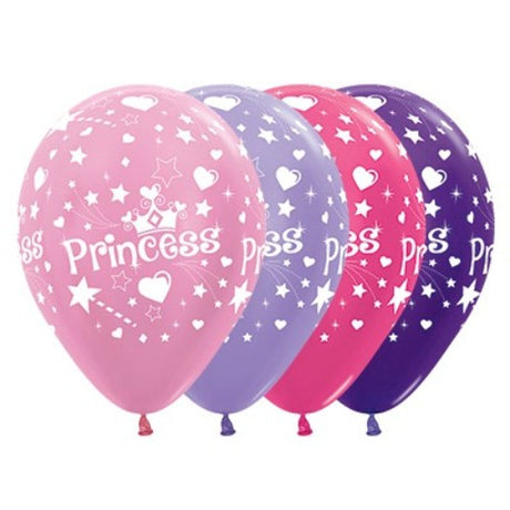 30cm pearl metallic balloons in pink, lilac, fuchsia, and purple violet for princess-themed parties, pack of 25.