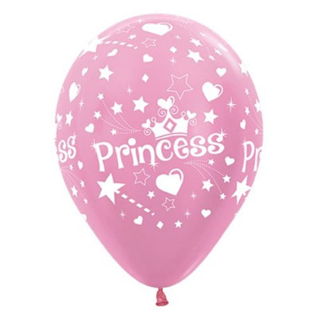 30cm pearl pink satin balloons for princess-themed parties, perfect for decor and memorable photo ops. Pack of 25.