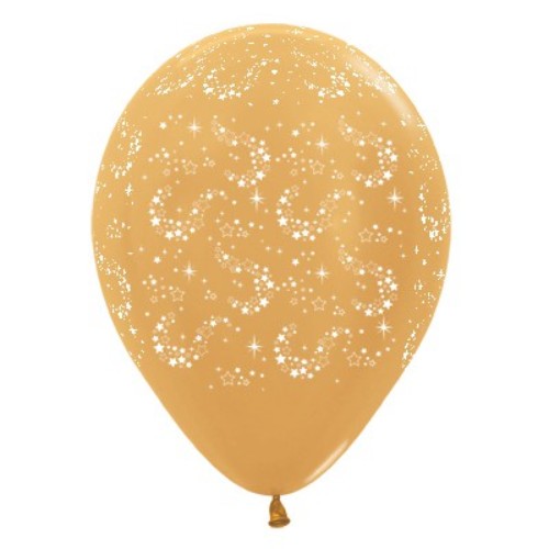 Pack of 6 gold metallic latex balloons shaped like sparkling stars, perfect for elegant celebrations and events.