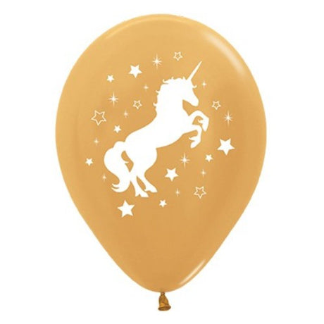 30cm gold metallic unicorn sparkles & stars balloons, pack of 25, perfect for whimsical parties and celebrations.