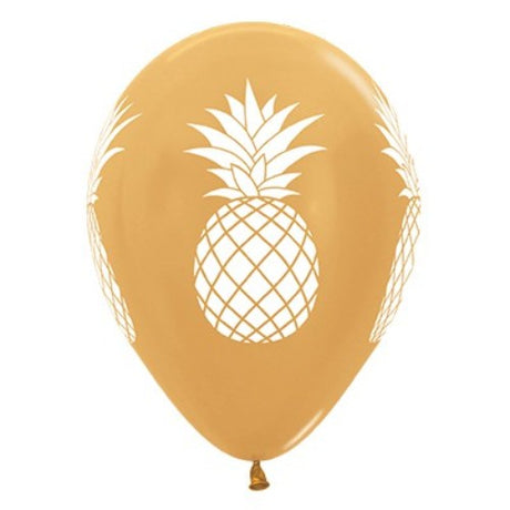 30cm gold metallic latex balloons featuring a tropical pineapple design, ideal for festive summer celebrations.