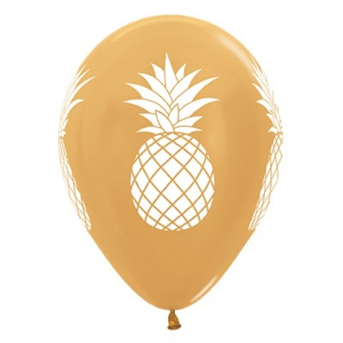 30cm Tropical Pineapple Gold Metalic Latex Balloons - Pack of 6