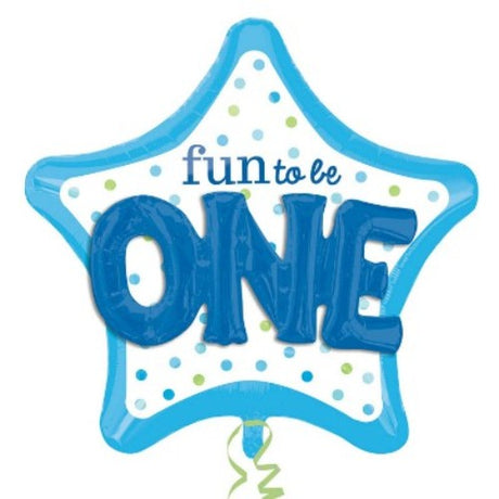 91cm blue star foil balloon with 3D effect, perfect for celebrating a child's first birthday with ease of inflation.