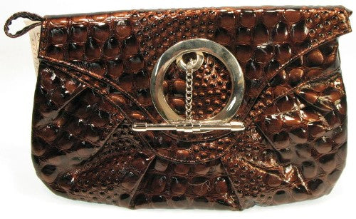 Evening Bag - Circle-Fob Fastener (Brown)