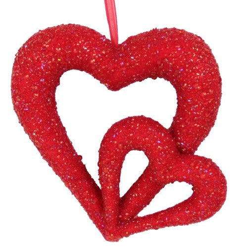 Decoration - Hanging Double Crystal Heart (Red)