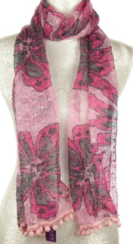 Scarf - Polyester with Pompom (Pink)