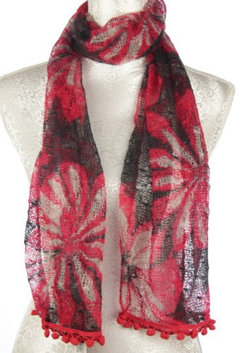 Scarf - Polyester with Pompom (Red)