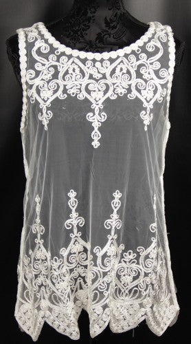 Top - Guipure Lace with Flowers (White)