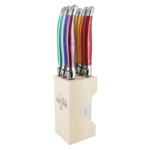 Steak Knife Set in Block - ANDRE VERDIER Multi (6 Piece Assorted)