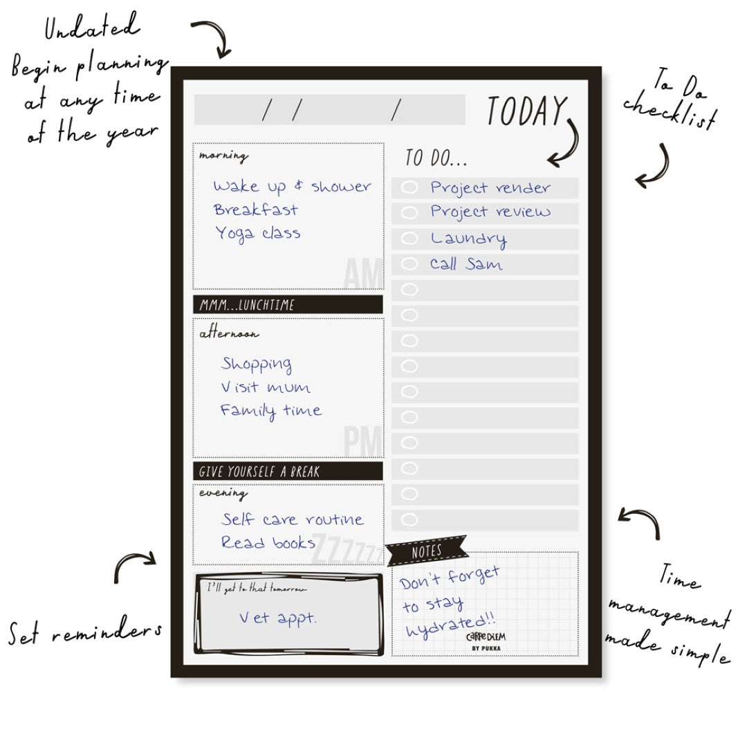 Pukka Carpe Diem Daily Planner Pad Black