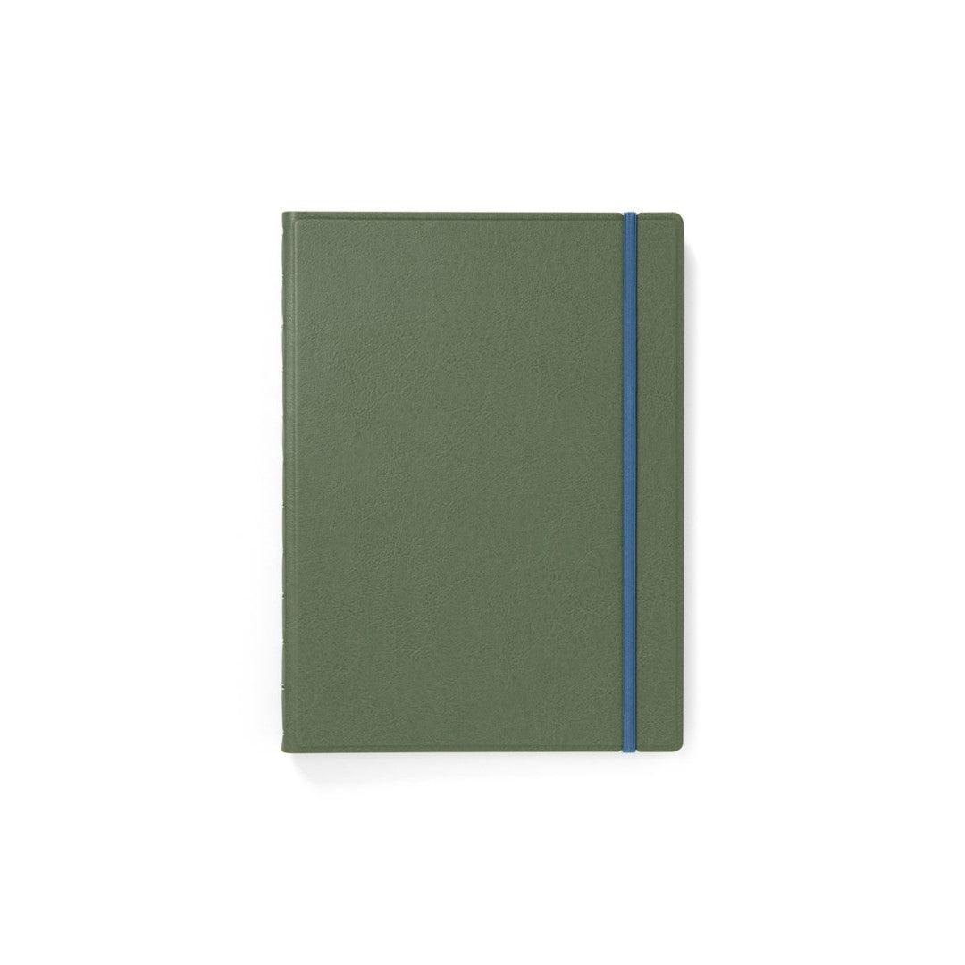 Contemporary Jade A4 refillable notebook with lined pages, twin-wire binding, dividers, and elastic closure.
