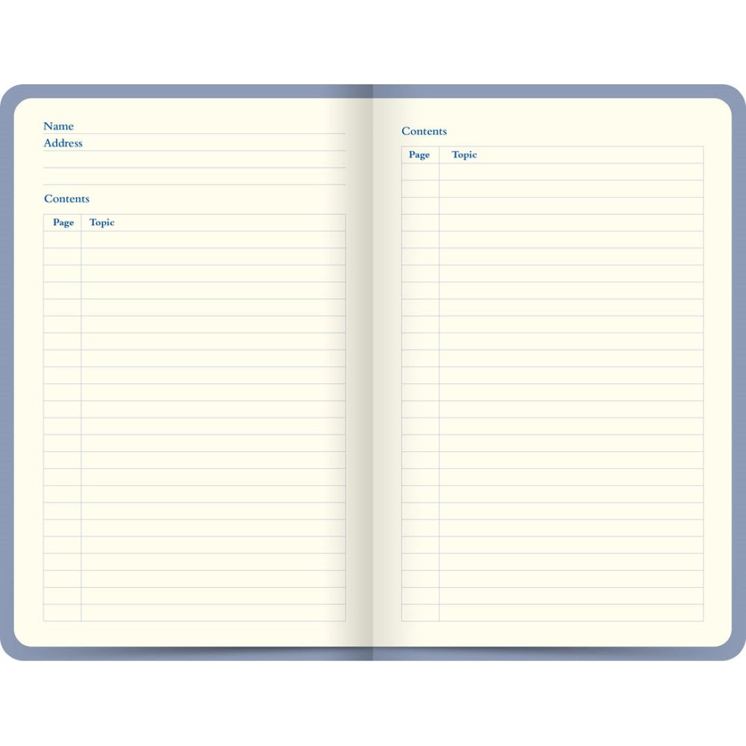 Letts Notebook Ruled Icon Blue featuring 240 premium pages, mid-century design, gold foil cover, and internal pocket for storage.