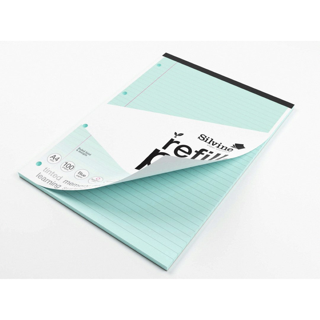 Silvine Tinted Refill Pad A4 8mm Lined with Margin 100 Pages Blue