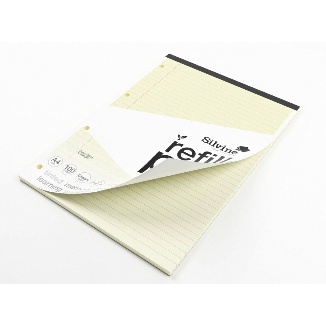 Silvine Tinted Refill Pad A4 8mm Lined with Margin 100 Pages Cream