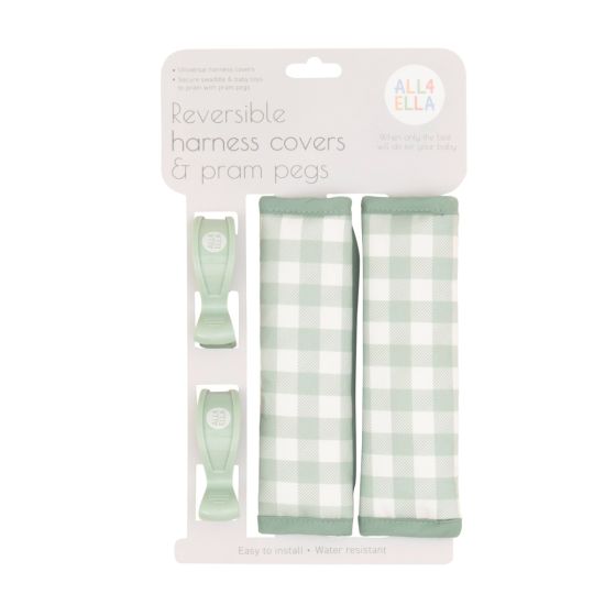 Harness Covers & Pram Pegs - Gingham Sage - All4Ella