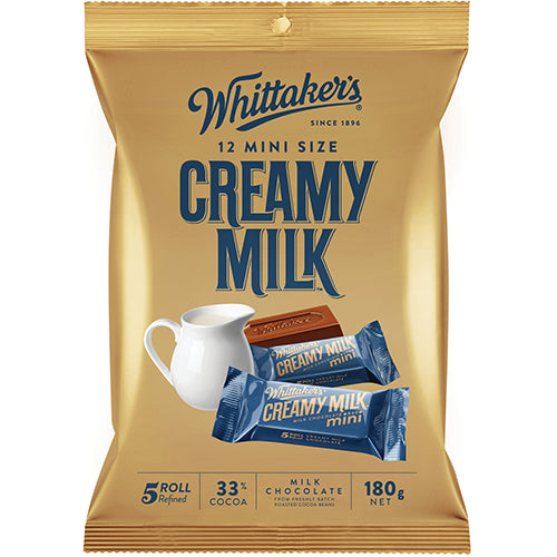 Whittaker's Mini Size Creamy Milk 12 Chocolate Bars 12 x 15g