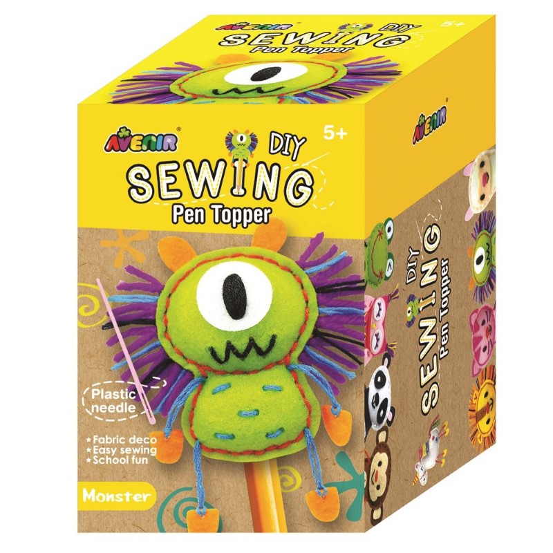 DIY sewing kit for kids to create adorable stuffed monster pals with pre-punched felt and colorful thread.