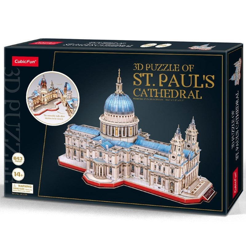 3D puzzle of St Paul's Cathedral XXL, featuring 643 pieces capturing Baroque architecture, 30cm x 47cm when completed.
