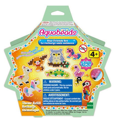 Aquabeads Star Friends Set refill pack with 600 colorful beads, templates, and instructions for creative fun.