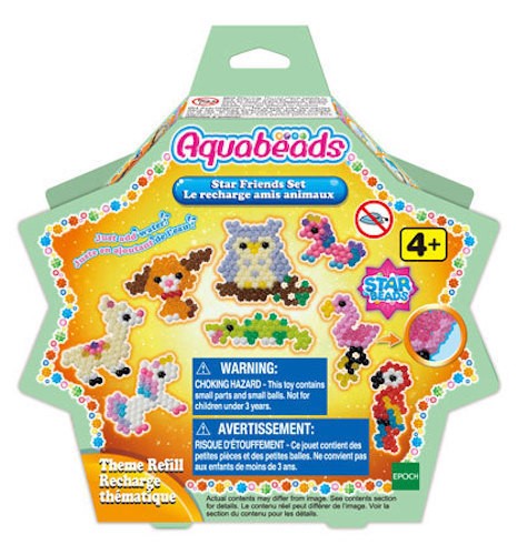 Aquabeads Star Friends Set refill pack with 600 colorful beads, templates, and instructions for creative fun.
