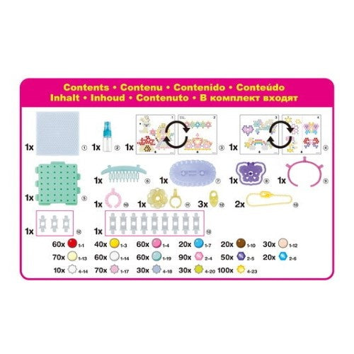 Aquabeads Set - Fairy World with 820 vibrant beads, templates for fairies and bunnies, and wearable accessories.