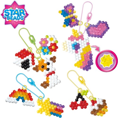 Aquabeads Charm Maker Refill Pack with over 480 colorful beads, including unique star shapes for creative charm making.